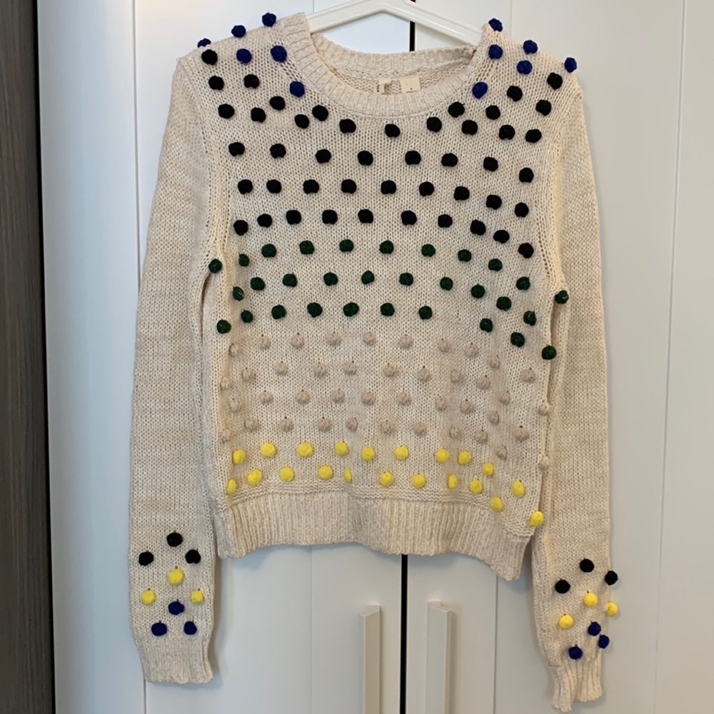 Anthropologie Cream Sweater with Colour Balls